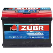 Лодочный аккумулятор ZUBR Marine 75Ah, 12V, R+, Ca/Ca, L3, 275x175x190 мм, до 18.4 кг.