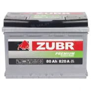 Zubr Premium 80 Ah, 820 A, 12 V, Прямая полярность, L+, L3